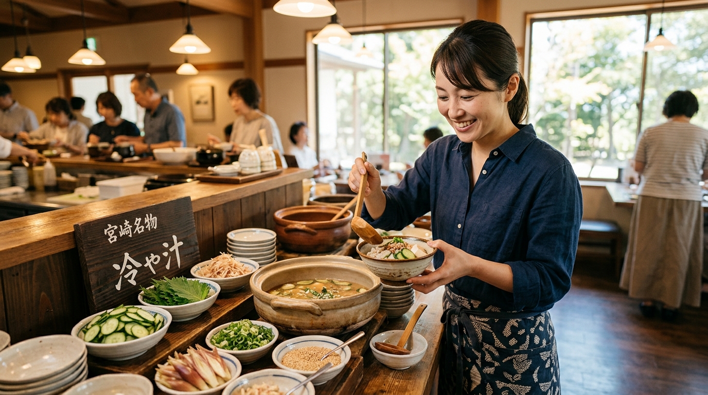 宮崎名物「冷や汁」も食べ放題