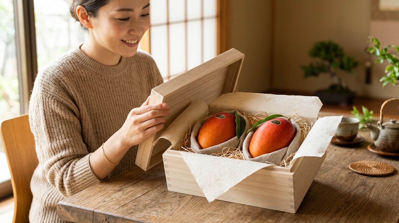 贈答用の化粧箱入り生マンゴー