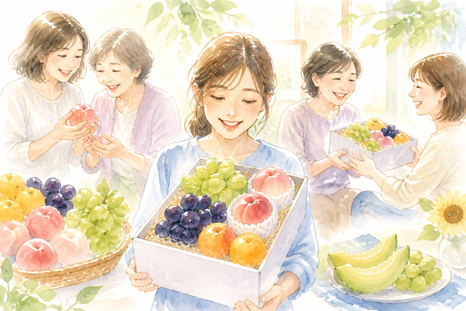 ギフトフルーツ、桃、ぶどう、箱詰め