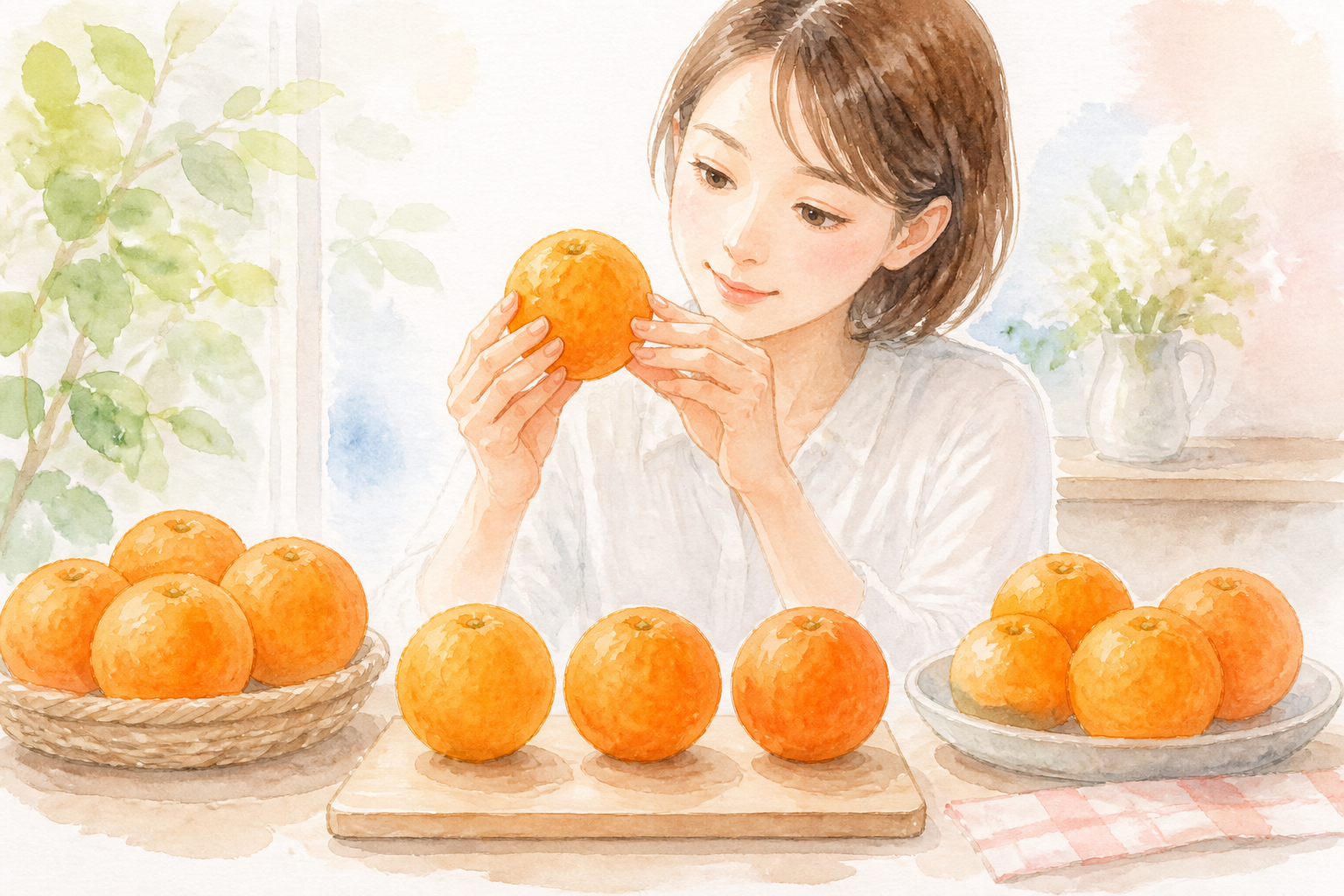 紅まどんな、みかん、果物、果皮、果肉、箱、籠