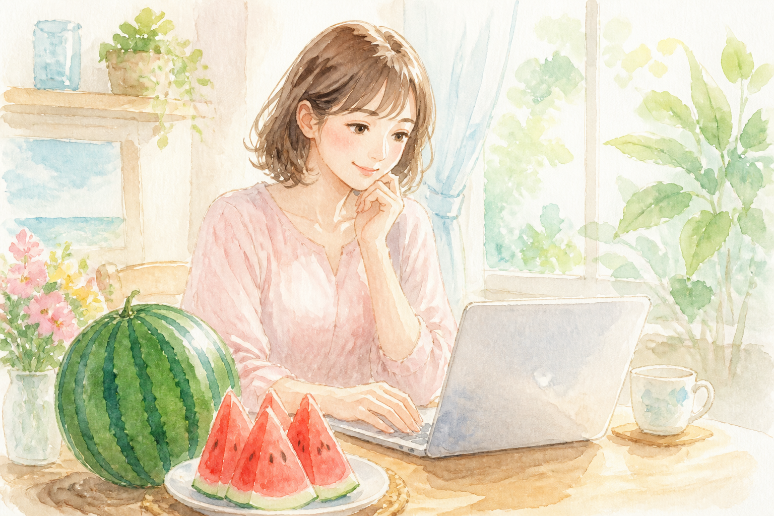 スイカ、茶箱、ギフト、リボン、梱包材、配送ラベル