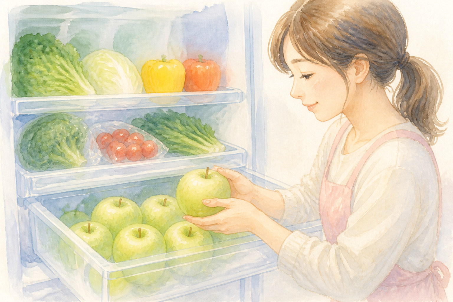 冷蔵庫の野菜室に保存されたりんご