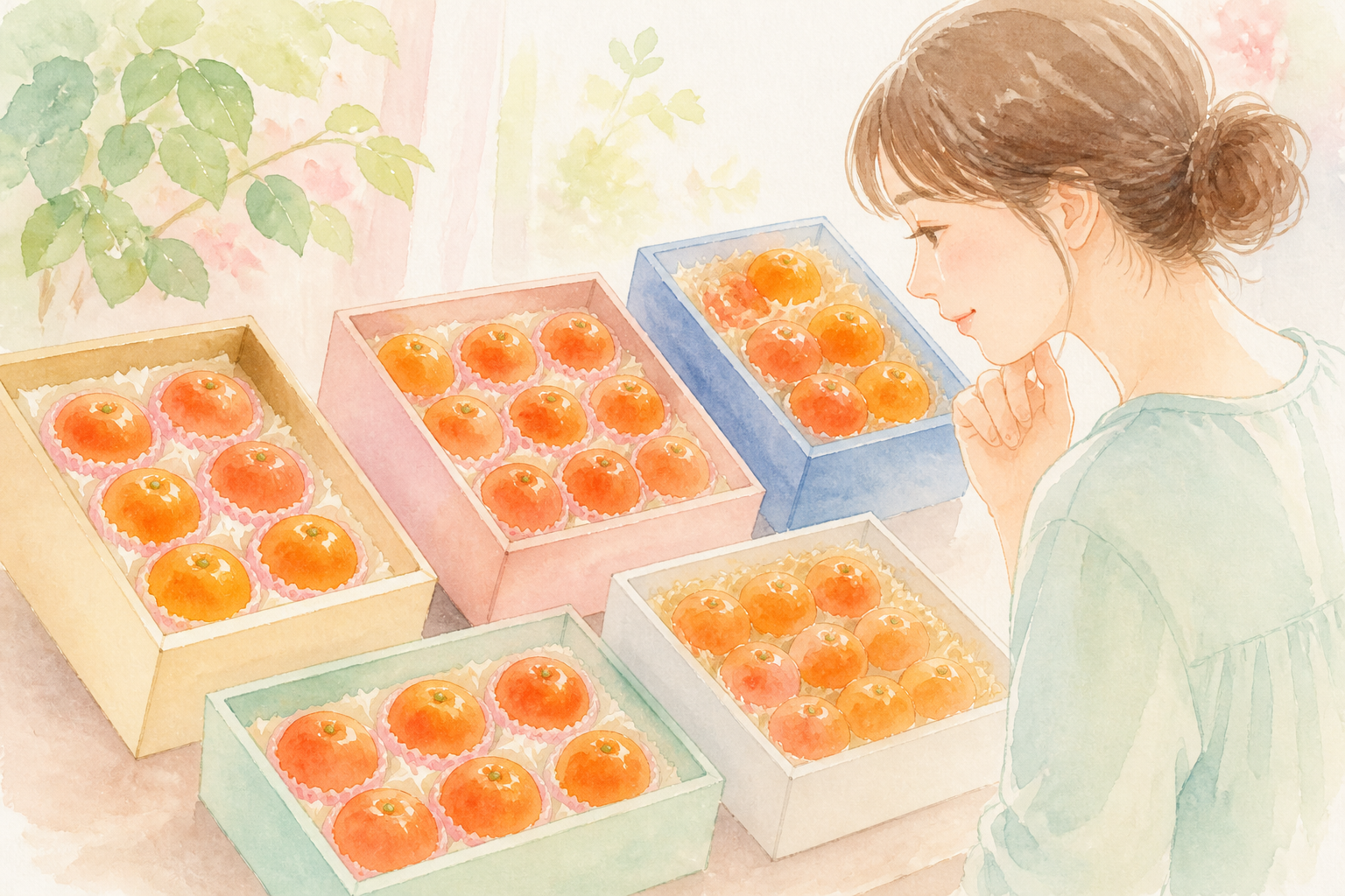紅まどんな、柑橘類、果物箱、果物売り場